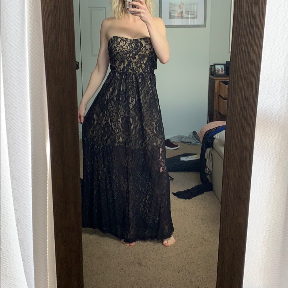 Black strapless and lace dress